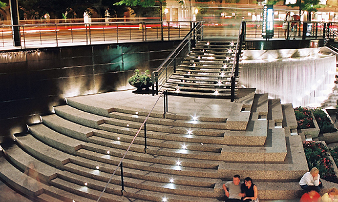 JRA Hancock Plaza Water Wall at Night